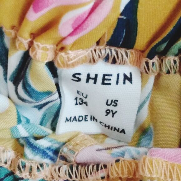 SHEIN Girls Tropical Print Puff Sleeve Crop Top & Ruffle Hem Shorts Set NWT 💙👍 - Picture 3 of 13